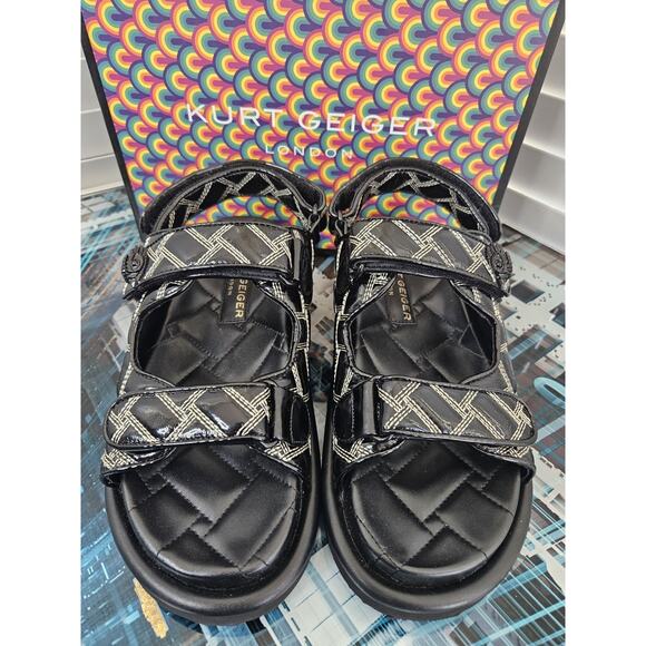 KURT GEIGER London Orson Quilted Leather Slingback Sandals Black/White Size 7.5 - Picture 2 of 11
